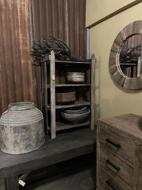 Oud grijs vergrijsd houten rek schap bakkersrek Schoenenrek rekje keukenkast kast kastje landelijk stoer vintage  59 x 30 x H92cm