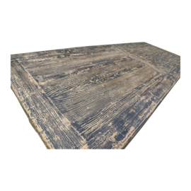 Grote zwarte naturel houten tafel eettafel stamtafel vergadertafel landelijk stoer robuust  260 x 100 cm