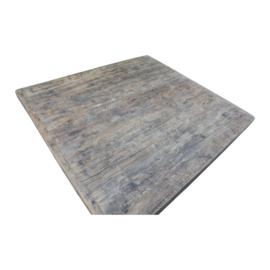 Unieke oude doorleefd vergrijsd houten tafel salontafel  eettafel bijzettafel restaurant bistro werkbank kookeiland keukeneiland landelijk stoer industrieel 95 x 90 x H79 cm