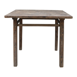Unieke oude doorleefd vergrijsd houten tafel eettafel bijzettafel salontafel restaurant bistro werkbank kookeiland keukeneiland landelijk stoer industrieel 93 x 90 x H79 cm