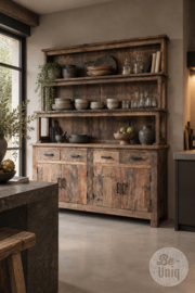 Grote landelijke houten kast keukenkast buffetkast servieskast landelijk stoer truckwood railway hout SEP H210 x B182 x D51 cm