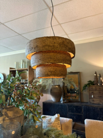 Mooie organische hanglamp lamp 75 x 25 x H20 cm grijs bruin klei leem kleur landelijk stoer ovaal ovale kroonluchter