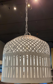 Grote smeedijzeren korflamp korf lampekap hanglamp lampenkap inclusief nieuwe bedrading vintage beige gebroken wit retro urban mand landelijk industrieel