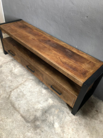 Stoer tv meubel dressoir tv-kast sideboard Sidetable kast lage kast ladekast zwart metaal hout vintage