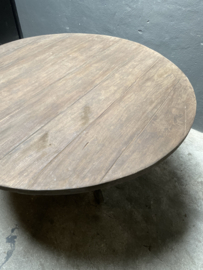 Grote oud vergrijsd houten tafel eettafel bolpoot eetkamertafel ronde tafel rondetafel rond 140 cm bijzettafel wijntafel wijntafeltje landelijk stoer