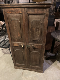 Oud vintage houten kast kastje 2 deurs lade 128 x 67 x 36 cm uniek landelijk brocant