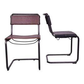 Industrieel metalen eetkamerstoel stoel stoelen met leren zitting bruin stoer landelijk industrieel 52 X 52 X 84 cm