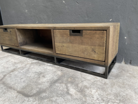 vergrijsd doorleefd houten tv meubel televisie kast dressoir kast 170 x 35 x H41 cm landelijk stoer industrieel vintage hout houten metalen pootjes