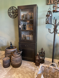 Mooie grote hoge kast met glas servieskast rechts 225 x 73 x 37 cm vitrinekast keukenkast zwart hout landelijk stoer industrieel