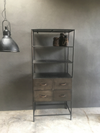 Industriële mat zwart grijze metalen kast 180 x 78 x 43 cm pomax landelijk stoer antraciet lades ladekast schap rek metaal grijs