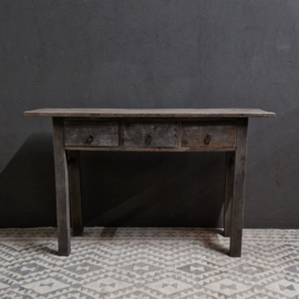 Oud vergrijsd houten sidetable wandtafel sideboard ladekast landelijk stoer sober 140 cm