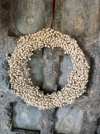 Prachtige houten wooden beads 25 cm krans BLOOM landelijk natural sober brocant