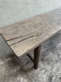 Oude lange vergrijsd houten bank eettafelbank eetkamerbank landelijk stoer 169 cm