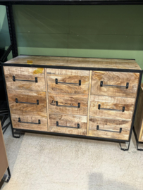 Grote industriële ladenkast dressoir commode 120 x 40 x H90 cm mangohout metaal