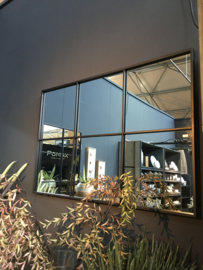 Groot zwart metalen stalraamspiegel 118 x 80 cm rechthoekig stalraam kozijn venster tuinspiegel spiegel zwart kozijn venster landelijk industrieel vintage