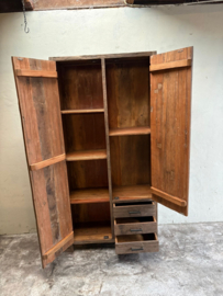 Grote oud truckwood railway houten kast 2 deurs lades ladekast landelijk stoer industrieel keuken SEP 210 x 100 x 40 cm