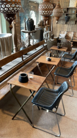 Vintage metalen bijzettafel bistro klaptafel tafeltje bijzettafeltje tafel landelijk industrieel met houten sloophouten blad opklapbaar
