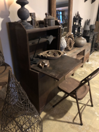 Industrieel oud metalen desk buro bureau vintage kinder kinderkamer werkbank kast landelijk metaal bruin metalen wandkast werkplek