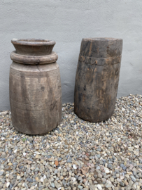 Mega Grote oude vergrijsd houten pot kruik vaas Nepal landelijk stoer vintage industrieel