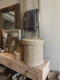 Rotan rieten wasmand met deksel mand landelijk stoer boho