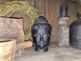 Zwart grijs bruin stenen boeddha buddha budha steen hoofd boedha stoer beeld beeldje oud zwart old black