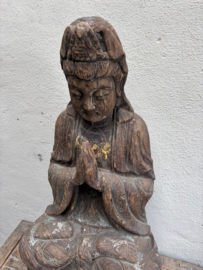 Prachtig groot vintage oud vergrijsd doorleefd houten boedha buddha beeld hout