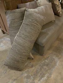 Prachtig groot lang kussen inclusief vulling gestreept beige grijs bruin 100 x 36 cm landelijk boho tochtkussen
