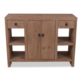 Landelijke licht houten kast 120 x 40 x H90 cm wastafelmeubel badkamermeubel sidetable kast deurtjes lades schap landelijk stoer