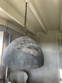 Oude antieke houten ronde bolle Lampekap kap hanglamp uniek!! Landelijk stoer industrieel vintage 60 cm