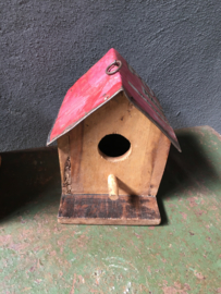 Sloophouten vogelhuisje vogelkastje vogelhuis vogelhokje met metalen dakje landelijk stoer industrieel vogelhuis