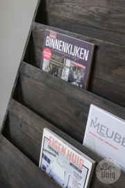 Grijs antraciet zwart houten lectuurbak groot 117 x 92 x 38 cm magazine lees reclame folderrek  rek schap lectuur folders landelijk stoer industrieel vintage