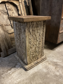 Prachtige unieke oude houten sokkel zuil pilaar 66 x 40 x 40 cm whitewash vergrijsd oud