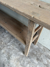 Prachtige grote lange oud vergrijsd houten Sidetable wandtafel met onderplank 256 cm landelijk  197