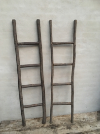 Oud houten ladder laddertje trap trapje 155 x 38 cm grey grijs landelijk brocant stoer handdoekenrek decoratie hout vergrijsd doorleefd