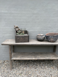 Landelijke vergrijsd houten sidetable wandtafel kast met onderplank stoer H87 x 190 x D46 cm