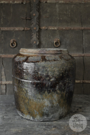 Mooie oude stenen geglazuurde kruik pot vaas 42 x 42 cm
