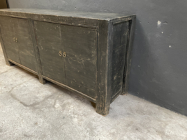 Prachtig uniek  oud houten dressoir Sidetable kast stoer robuust grijs zwart naturel doorleefd Patine 187,5 x 44,5 x H82,5cm