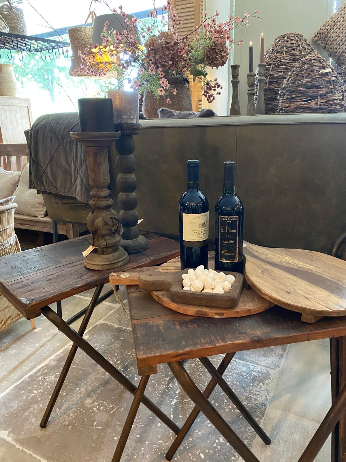 Vintage metalen bijzettafel bistro klaptafel tafeltje bijzettafeltje tuin tafel landelijk industrieel met houten sloophouten blad opklapbaar