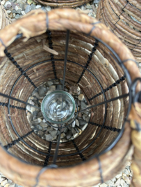 Stoere rotan windlicht kandelaar L groot lantaarn POMAX theelicht boho landelijk H68 x D30 cm
