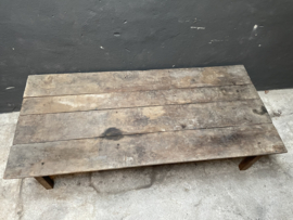 Grote originele oude vergrijsd houten salontafel tafel 169 x 77 x H45 cm landelijk stoer sober