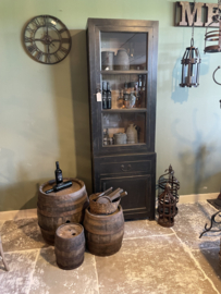 Mooie grote hoge kast met glas servieskast rechts 225 x 73 x 37 cm vitrinekast keukenkast zwart hout landelijk stoer industrieel