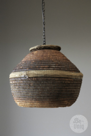 Vintage hanglamp van oude Desert mand vergrijsd dessert riet rotan H40 x D47 cm