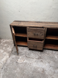 Oud railway houten dressoir tv meubel kast televisie televisiekast televisiemeubel vol massief hout landelijk industrieel robuust oud hout vintage sidetable 160 x 85 x 40cm nr 98
