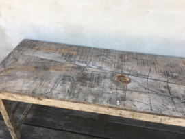Stoere oude hout houten sidetable buro bureau klaptafel doorleefd industrieel markttafel landelijk hout metaal