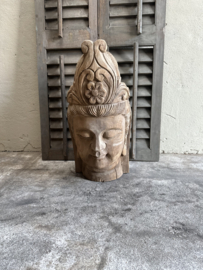 Prachtig groot vergrijsd houten buddha hoofd Boedha Boeddha budha monnik monniken beeld beeldje oud landelijk