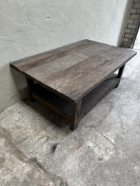 Landelijke oud vergrijsd houten salontafel met onderblad tafel 120 x 70 cm stoer sober nr 9