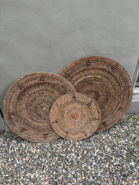 Rond rieten rotan wandbord schaal 70 cm wandornament Grey ratten Ratan natural naturel landelijk sober vintage wandbord wandpaneel