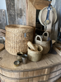 Rotan rieten wasmand met deksel mand landelijk stoer boho