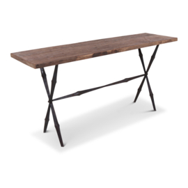 Stoer oud vergrijsd houten sidetable tafel bassano wastafel wastafelmeubel keukenblok kookeiland grove nerf dressoir sidetable werkbank bureau landelijk stoer robuust vergrijsd hout Buro bureau wandmeubel sideboard met metalen poten onderstel  industrieel