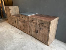 Brede 2-deurs 2-lade kast | outdoor keukenelement incl. blad vergrijsd hout houten kast